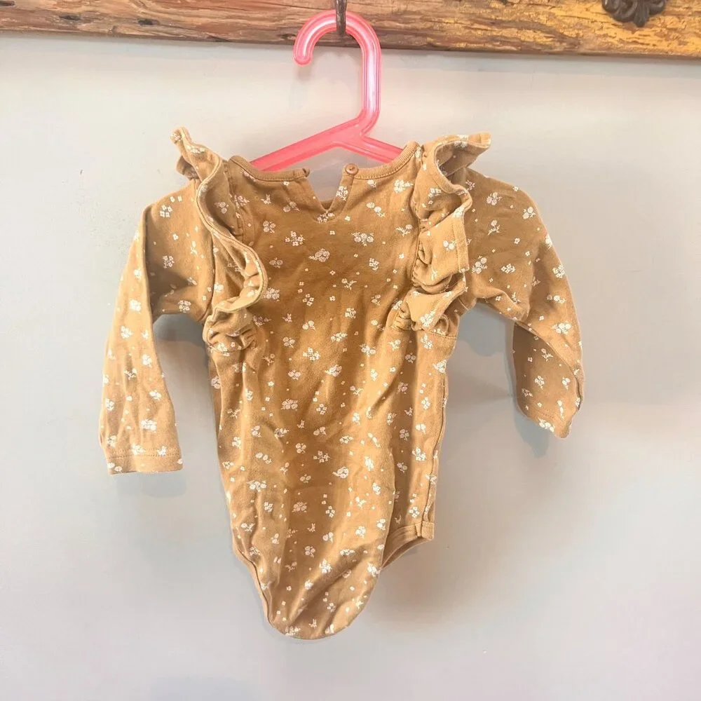 Jamie Kay Baby Girls Floral Print Long‎ Sleeve Bodysuit With Ruffle Details Size